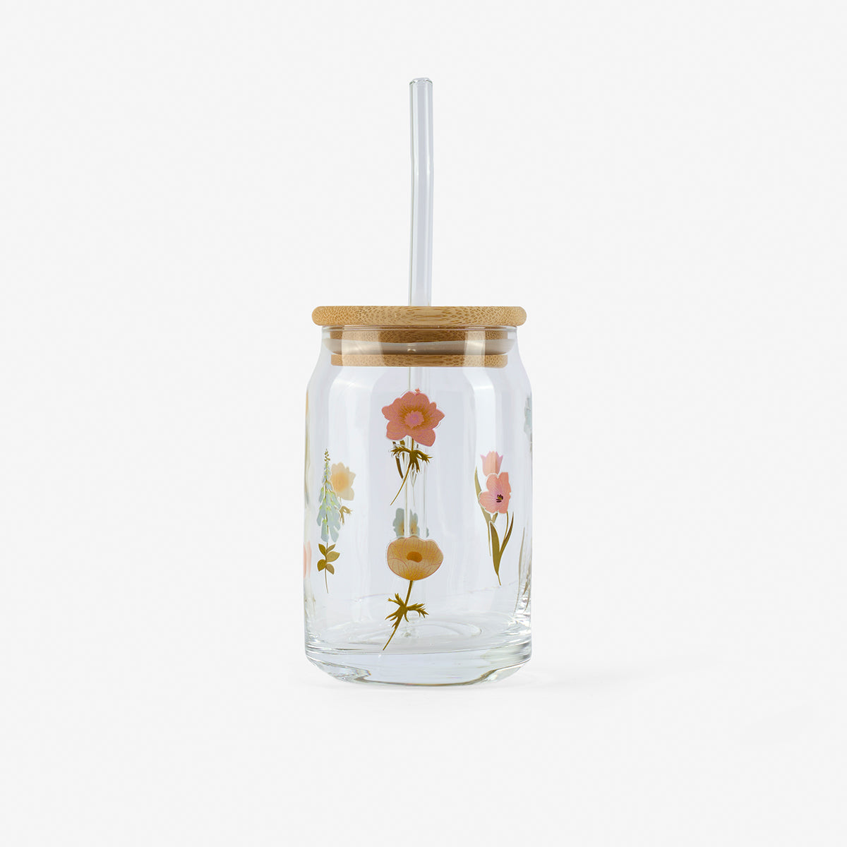 Çiçek Desenli Cam Kavanoz Bardak