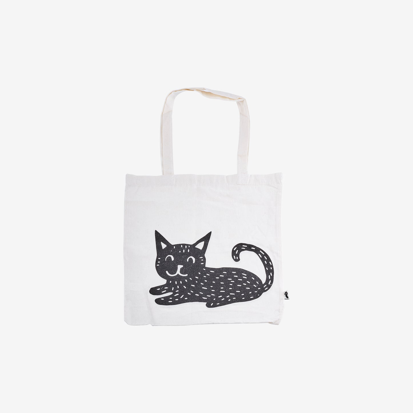 Kedi Desenli Beyaz Bez Çanta