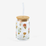 Çiçek Desenli Cam Kavanoz Bardak