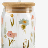 Çiçek Desenli Cam Kavanoz Bardak