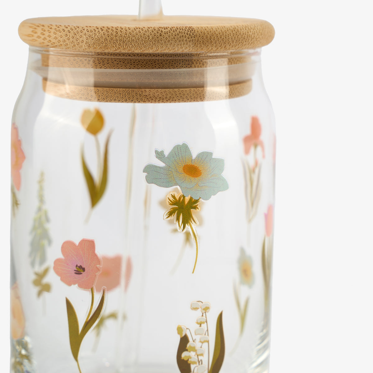 Çiçek Desenli Cam Kavanoz Bardak
