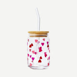 Kalp Desenli Pipetli Kavanoz Bardak