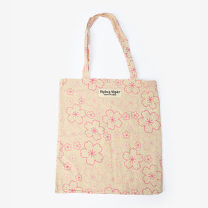 Pembe Çiçek Desenli Bez Çanta