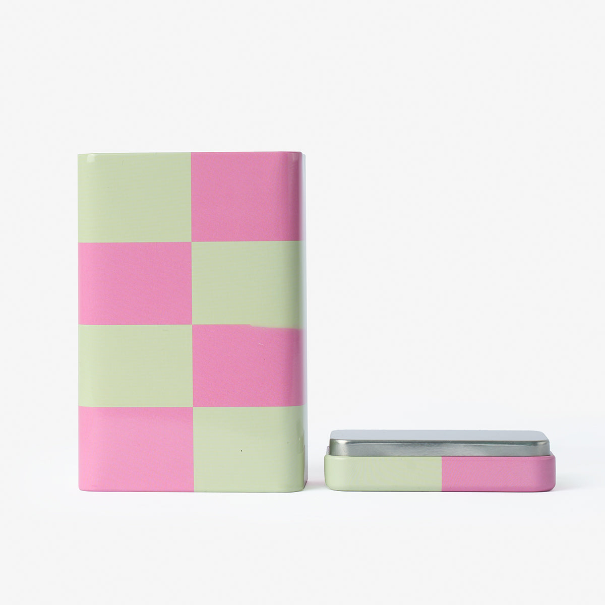 Pembe Yeşil Kareli Metal Kutu