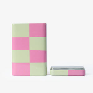 Pembe Yeşil Kareli Metal Kutu