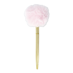 Pembe Ponpon Detaylı Gold Tükenmez Kalem