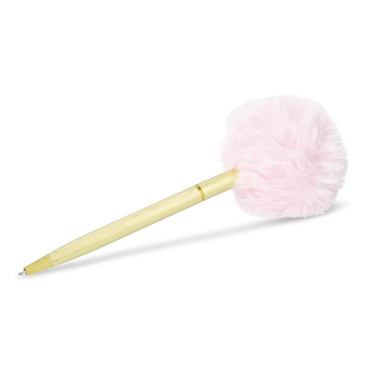 Pembe Ponpon Detaylı Gold Tükenmez Kalem