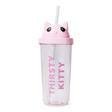Pipetli Kedi Detaylı Pembe Bardak