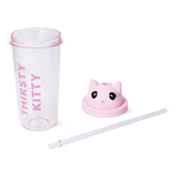 Pipetli Kedi Detaylı Pembe Bardak
