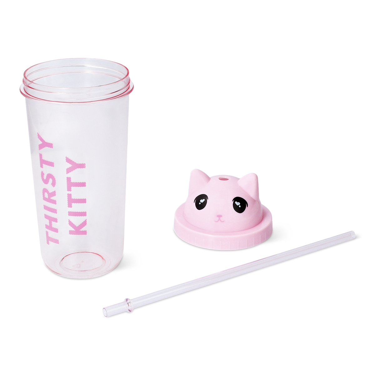 Pipetli Kedi Detaylı Pembe Bardak
