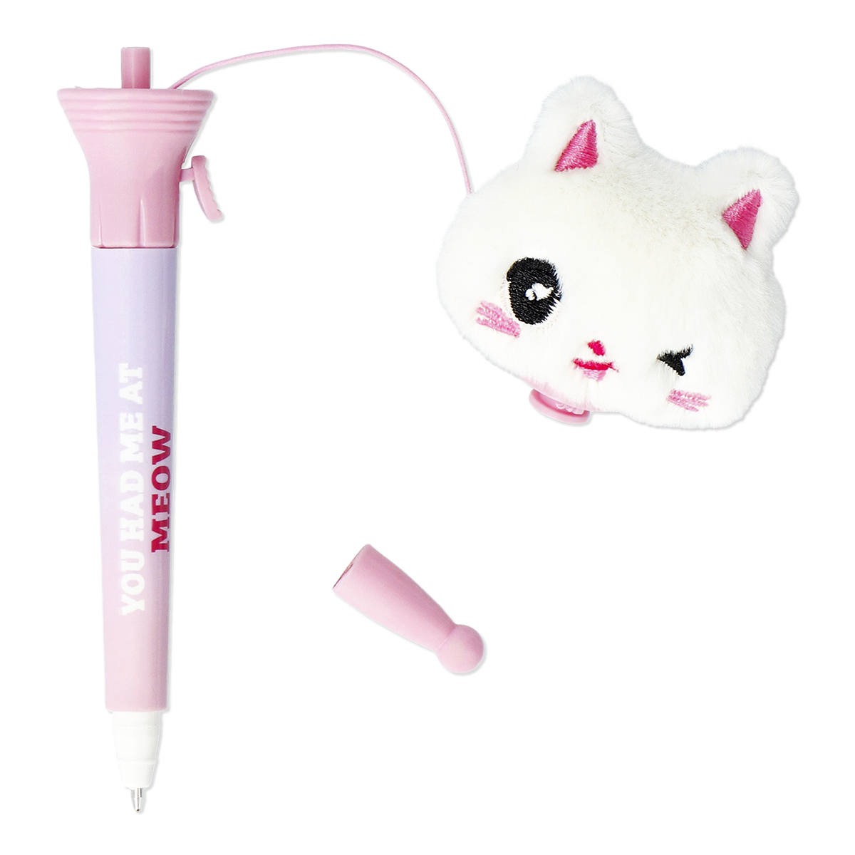 Peluş Kedi Detaylı Mor Tükenmez Kalem