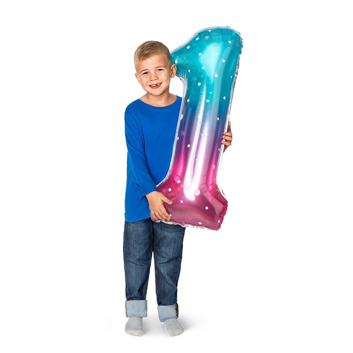 Pembe Mavi Parlak 1 Numaralı Folyo Balon
