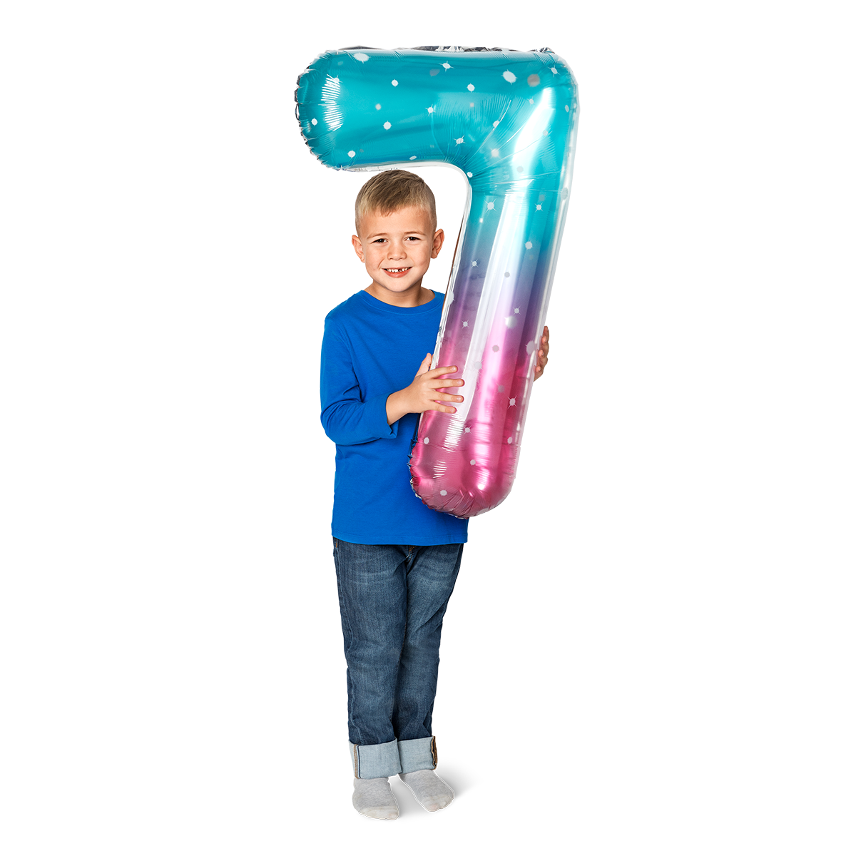 Pembe Mavi Parlak 7 Numaralı Folyo Balon