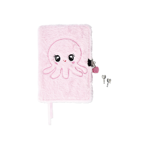 Kilitli Ahtapot Desenli Pembe Peluş Defter A5