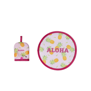 Ananas Desenli Pembe Yelpaze