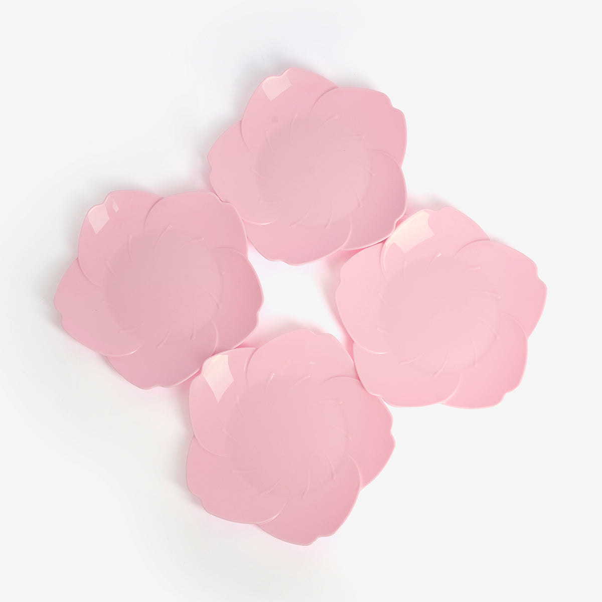 4'lü Pembe Çiçek Şeklinde Plastik Tabak