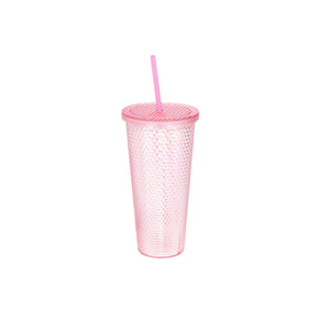 Pembe Elmas Desenli Pipetli Bardak
