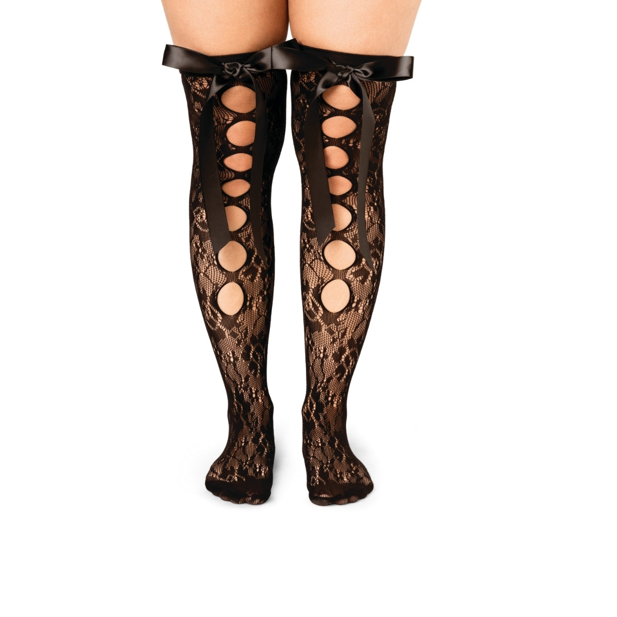 Gotik Temalı Fiyonklu Siyah Diz Altı Çorap