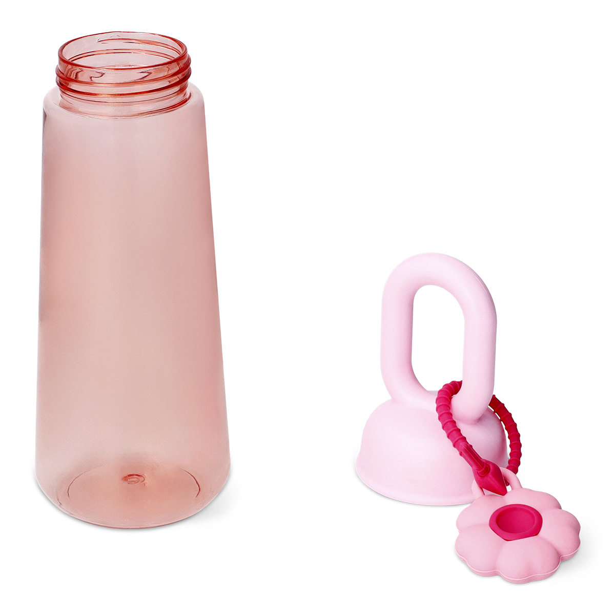 Pembe Çiçek Detaylı Plastik Matara