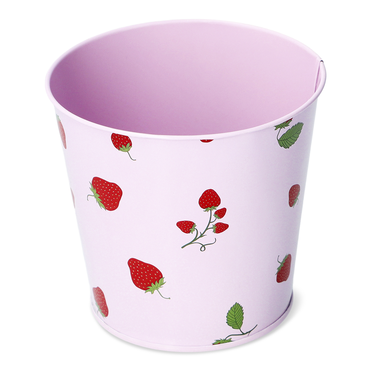 Çilek Desenli Pembe Mini Metal Saksı