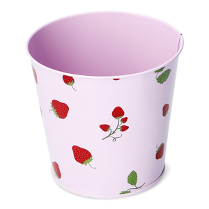 Çilek Desenli Pembe Mini Metal Saksı