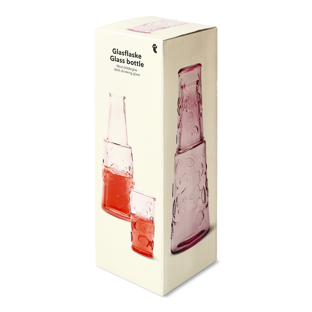 JUG WITH DRINKING GLASS ON TOP 2 PCS SET IN GLASS W DESIGN
