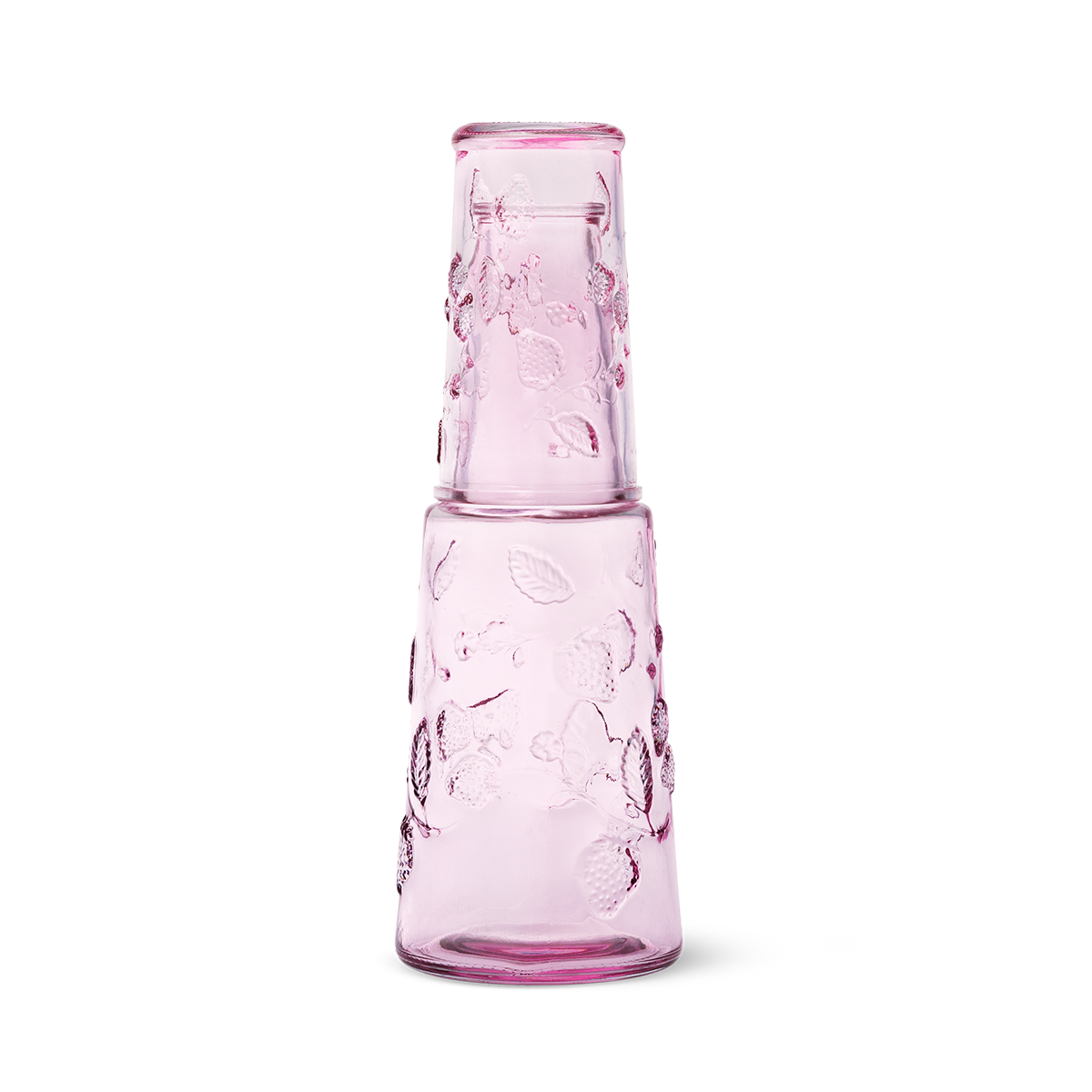 JUG WITH DRINKING GLASS ON TOP 2 PCS SET IN GLASS W DESIGN