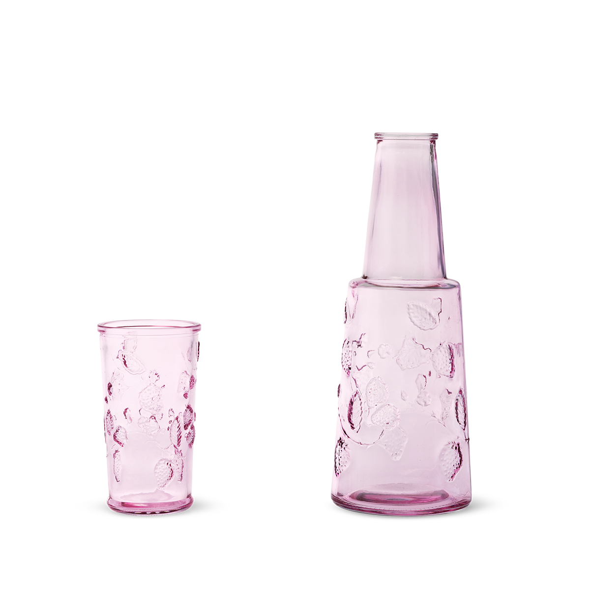 JUG WITH DRINKING GLASS ON TOP 2 PCS SET IN GLASS W DESIGN