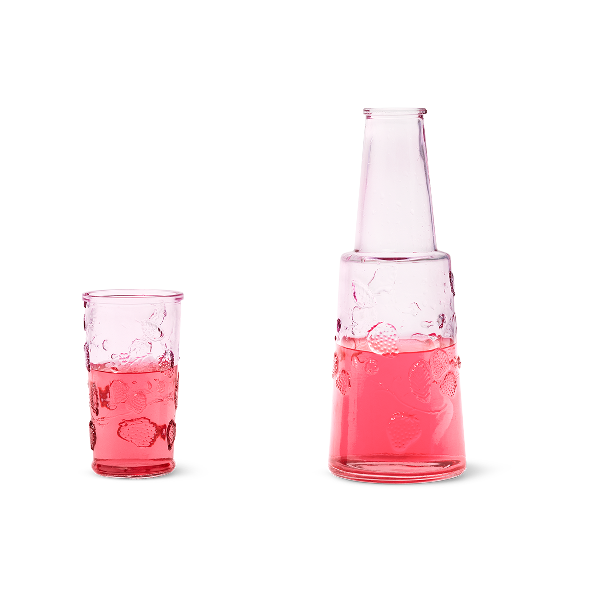 JUG WITH DRINKING GLASS ON TOP 2 PCS SET IN GLASS W DESIGN