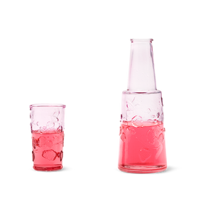 Pembe Cam Bardaklı Baş Ucu Sürahisi