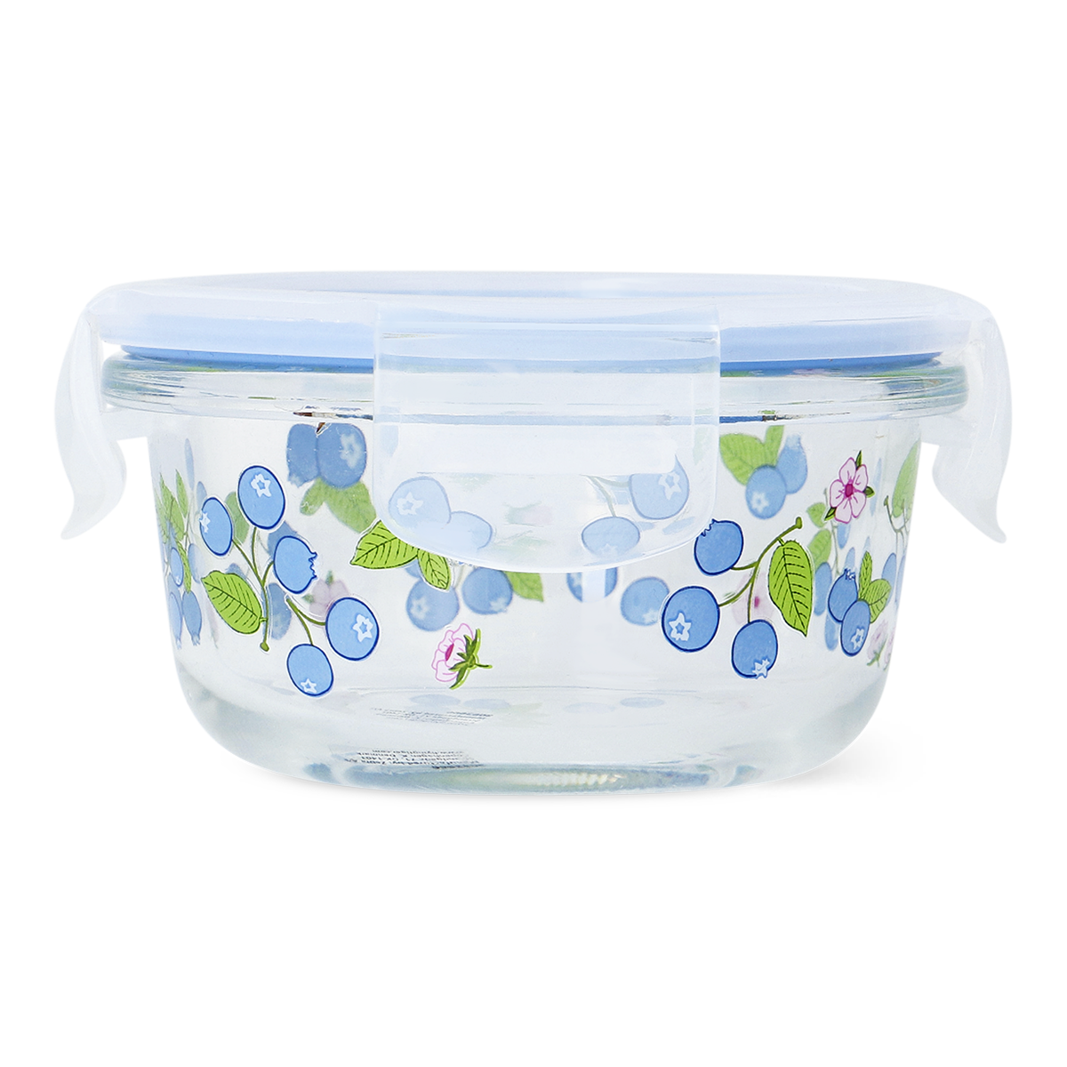 CONTAINER GLASS ROUND SHAPE W LID BLUEBERRY PRINT SMALL