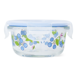 CONTAINER GLASS ROUND SHAPE W LID BLUEBERRY PRINT SMALL