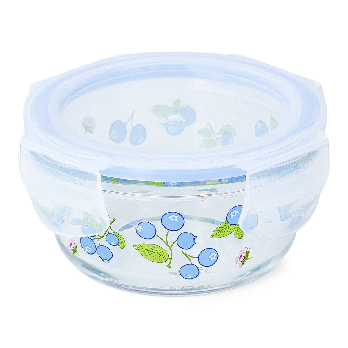 CONTAINER GLASS ROUND SHAPE W LID BLUEBERRY PRINT SMALL