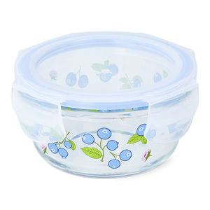 CONTAINER GLASS ROUND SHAPE W LID BLUEBERRY PRINT SMALL