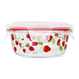 CONTAINER GLASS ROUND SHAPE W LID STRAWBERRY PRINT LARGE
