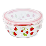 CONTAINER GLASS ROUND SHAPE W LID STRAWBERRY PRINT LARGE