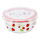 CONTAINER GLASS ROUND SHAPE W LID STRAWBERRY PRINT LARGE
