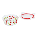 CONTAINER GLASS ROUND SHAPE W LID STRAWBERRY PRINT LARGE