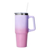 TUMBLER W HANDLE AND STRAW GRADIENT PURPLE AND PINK SMALL