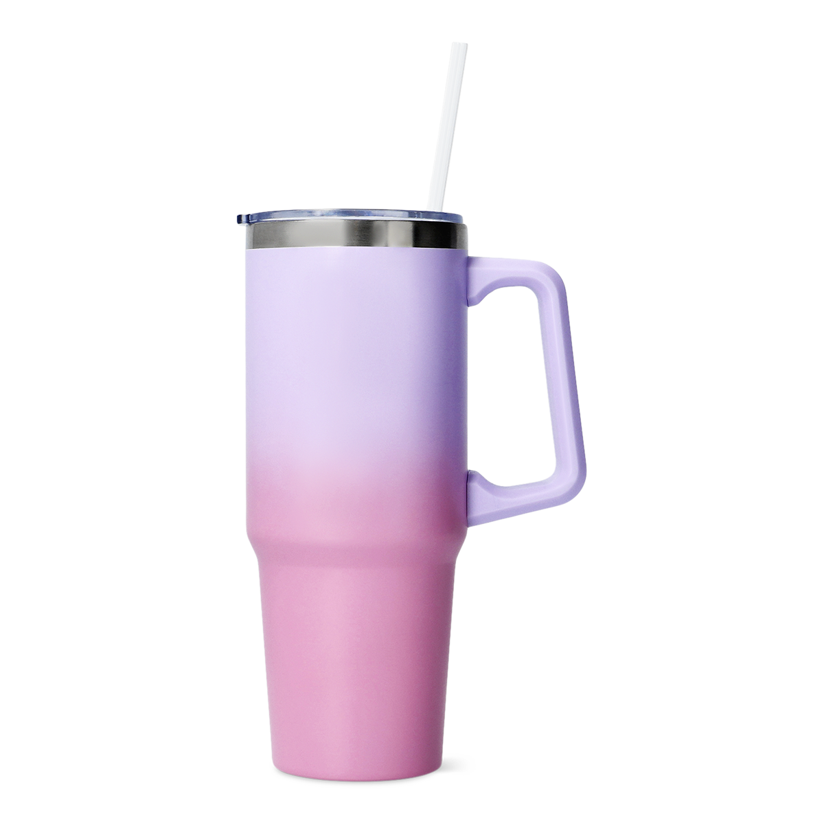 TUMBLER W HANDLE AND STRAW GRADIENT PURPLE AND PINK SMALL