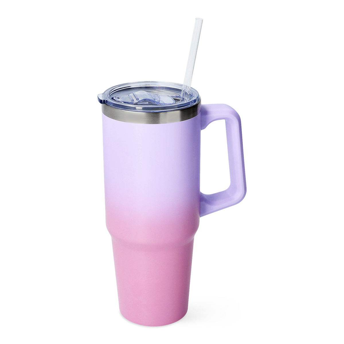 TUMBLER W HANDLE AND STRAW GRADIENT PURPLE AND PINK SMALL