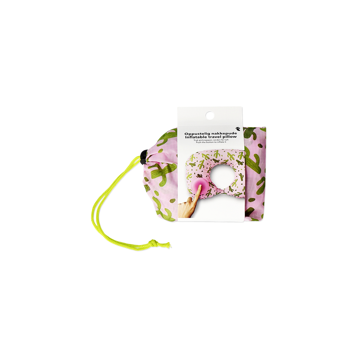TRAVEL PILLOW TPU W INFLATABLE BUTTON AOP IN DRAWSTRING BAG