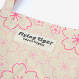 Pembe Çiçek Desenli Bez Çanta