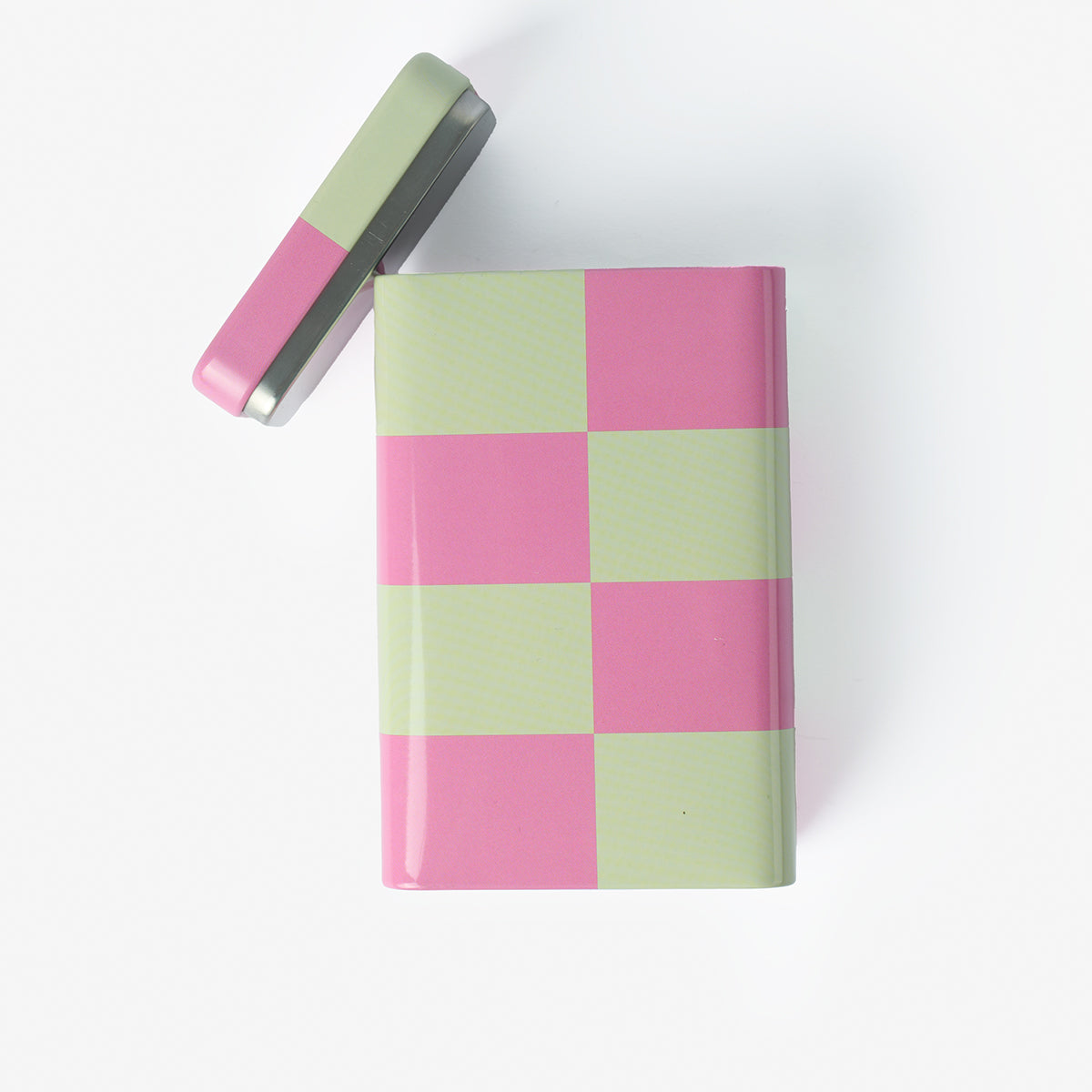 Pembe Yeşil Kareli Metal Kutu