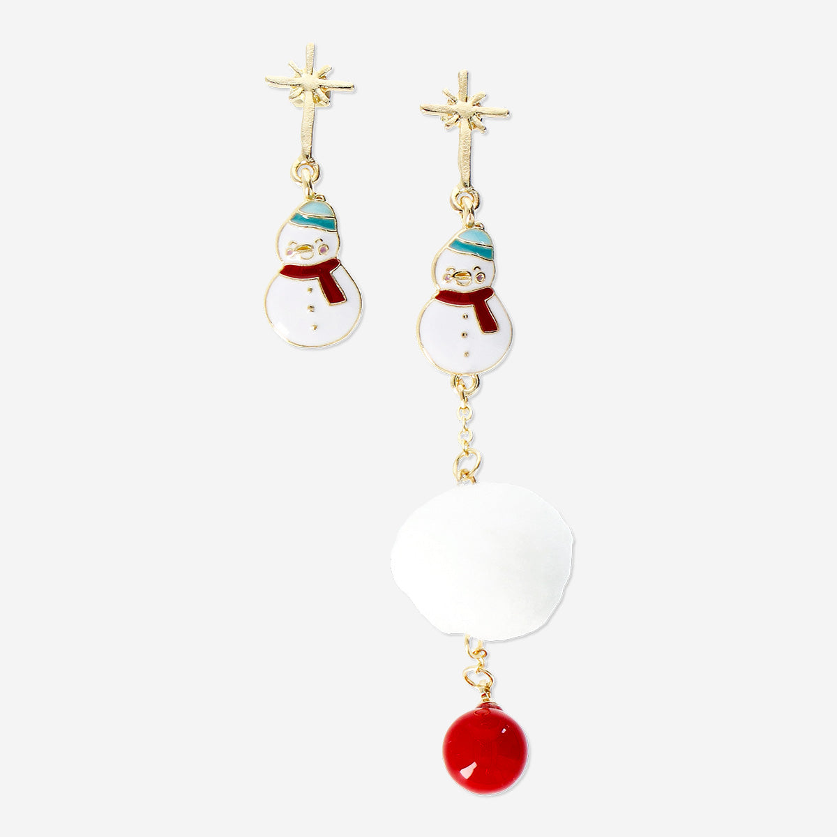 EARRINGS STUD NORTH STAR W SNOWMAN + FLUFFBALL