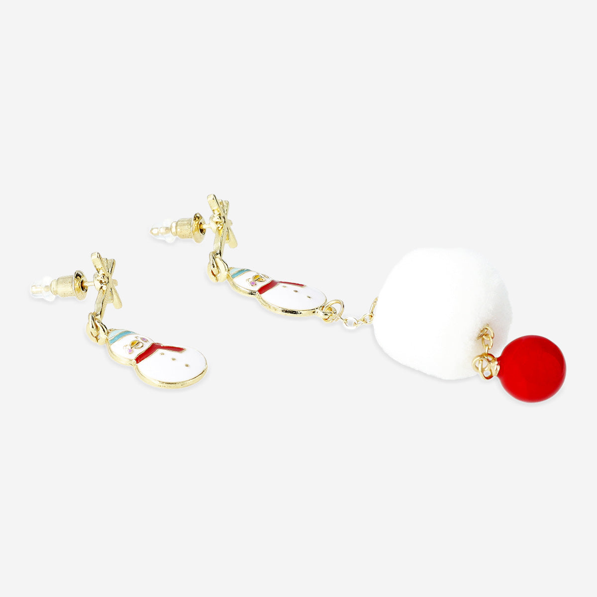 EARRINGS STUD NORTH STAR W SNOWMAN + FLUFFBALL