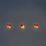 LIGHT CHAIN W. TIMER 10 PCS LED WOOD HOUSES