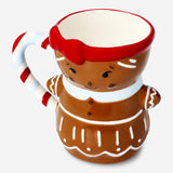 MUG W HANDLE GINGERBREAD GIRL SHAPE W CANDYCANE HANDLE