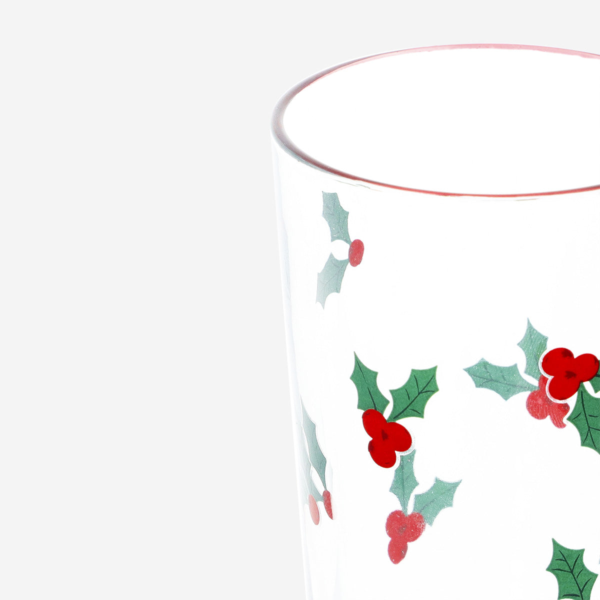 DRINKING GLASS 220ML HOLLY GREEN AND RED