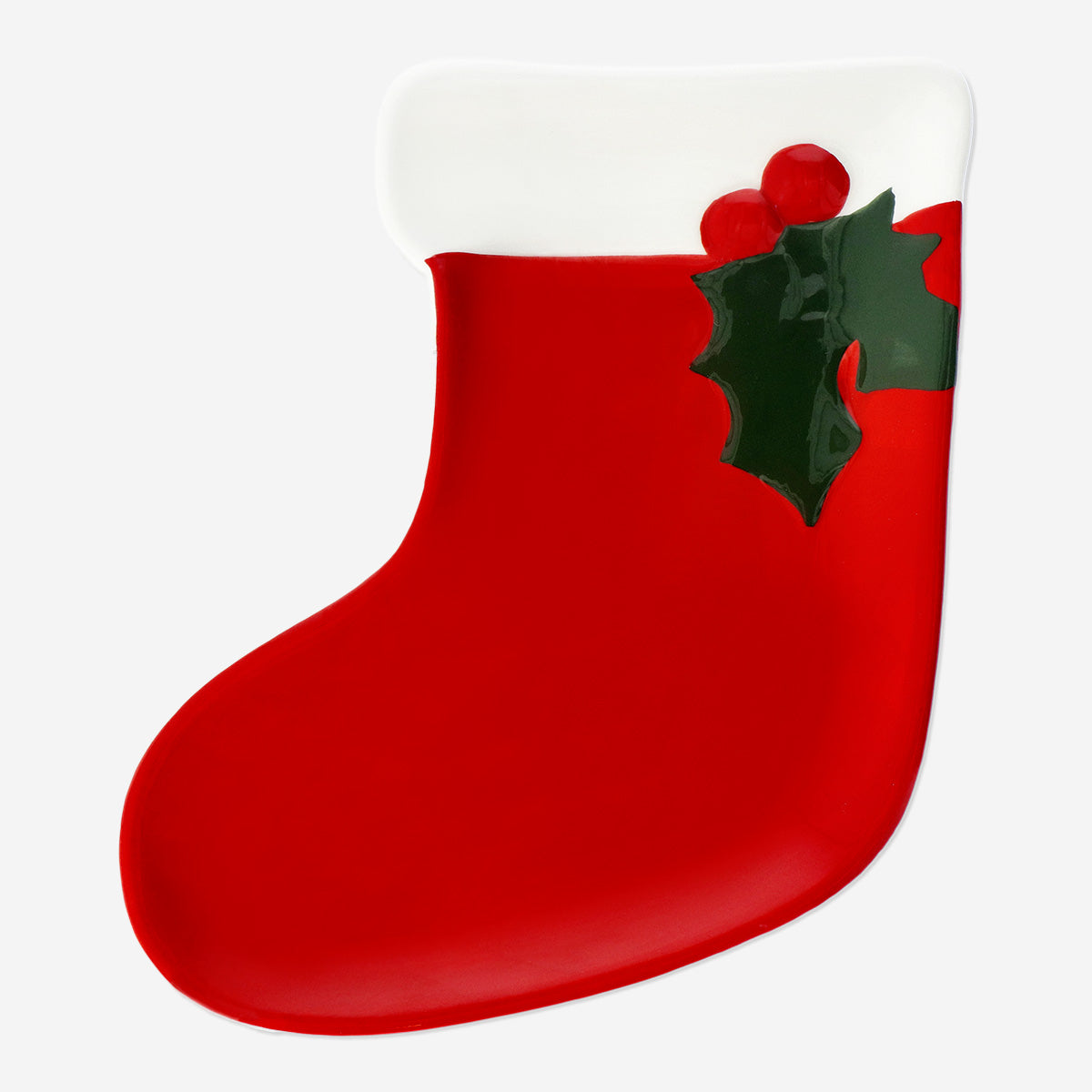 TRAY SERVING SHAPE LIKE CHRISTMAS STOCKING RED
